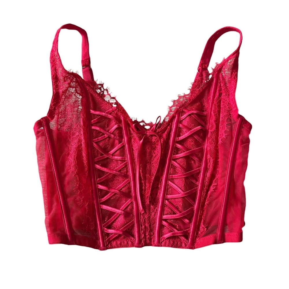 NWT Victoria’s Secret Dream Angels Lace Up Corset Top Red Medium-DD